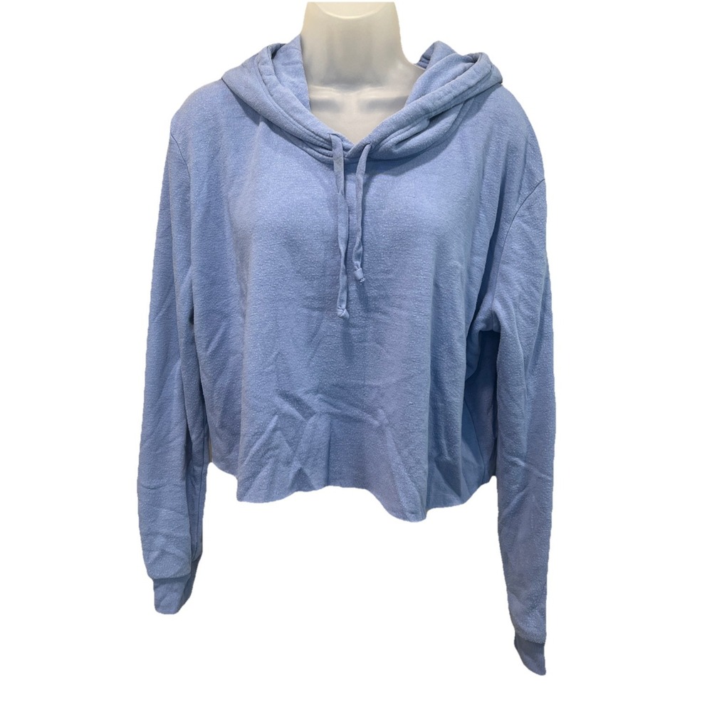 Brandy Melville Sweater Blue Knit Long Sleeve Hoodie‎ One Size Knit Crop Boxy